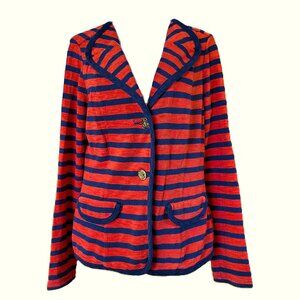 Cabi Red & Navy Blue Stripe Au Revoir Yacht Club Knit Blazer Jacket Women's Sz M
